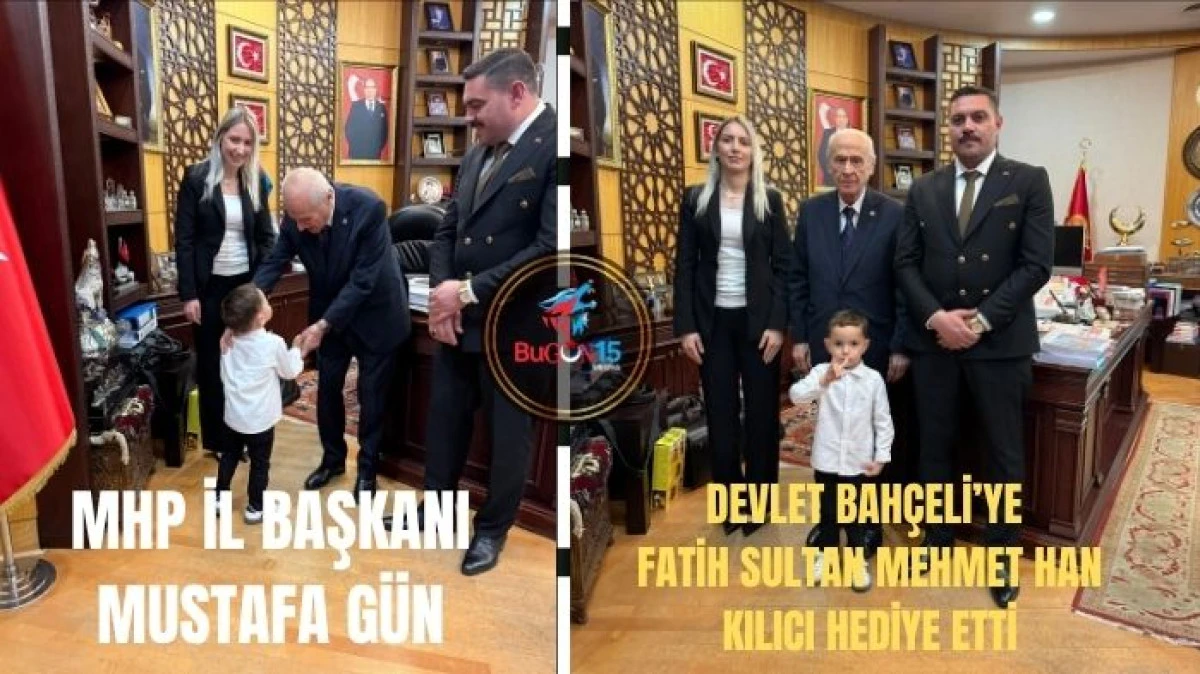 MHP İL BAŞKANI MUSTAFA GÜN, DEVLET BAHÇELİ'YE, FATİH SULTAN MEHMET HAN'IN KULLANDIĞI EL YAPIMI KILIÇ HEDİYE ETTİ